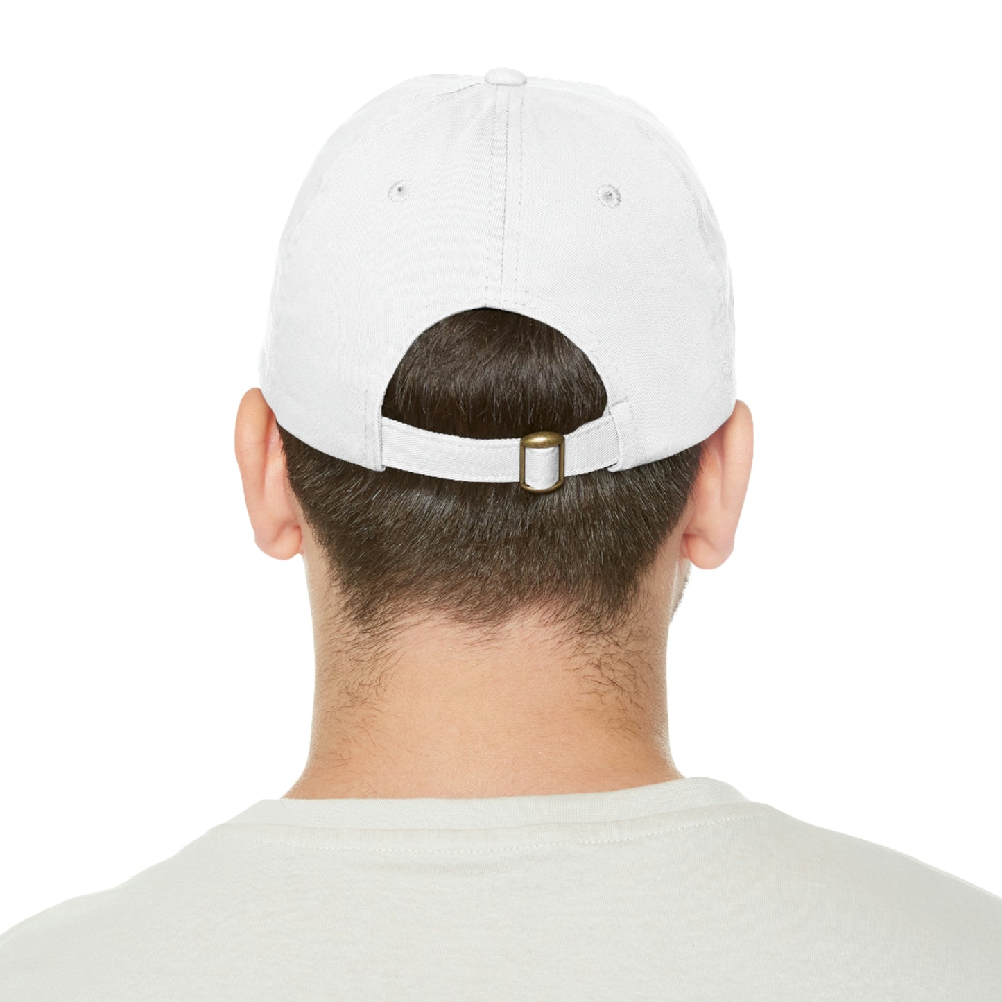 Angel Media Ministry - White Dad Hat with Black Leather Patch (Rectangle)